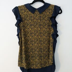 Navy and Gold Patterned Women's Top